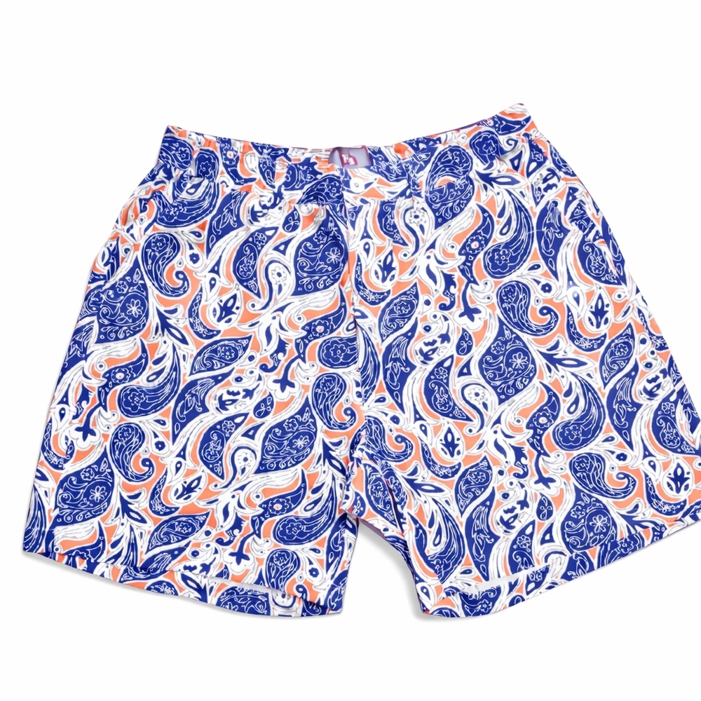 Pennington & Bailes NWOT Men’s Shorts Blue & Orange Paisley | Size Large | Style